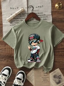 Tween Boys Casual Printed Crew Neck Short Sleeve T-Shirt, Summer Top - Green - View 2