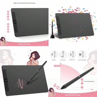 New VEIKK VK1060 Drawing Tablet 10 X 6 Inch Graphics Tablet With 8 Shortcut Keys 8192 Levels Battery Free Pen Supports Tilt Function Work For Digital Art Drawing Animation Design Or Online Work