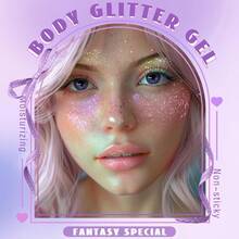 AWYYRoll-On Holographic Body Glitter Gel For Face Hair Chameleon Color Changing Glitter Gel Under Light Chunky Mermaid Sequins Festival Party Rave Accessories Shimmer Makeup 8# Sparkling Pink - 8閃亮粉紅色 - 查看 2