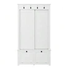 Modern And Minimalist Wardrobes And Closets, Combining A Shoe Cabinet And A Wardrobe, A Multifunctional Storage System With Hooks - White - View 7