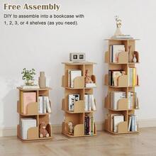 Rotating Bookshelf 4-Tier Corner Bookcase 360° Revolving Bookcase Square Revolving Book Shelf Wood Colour - As Pic - View 5