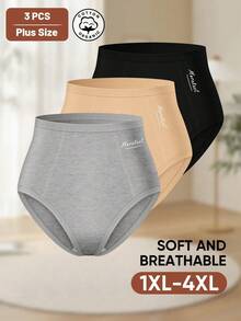 MEIYATING 3 pièces Culottes grande taille pour femmes à taille haute avec contrôle du ventre en coton avec imprimé anglais, confortables pour un port quotidien