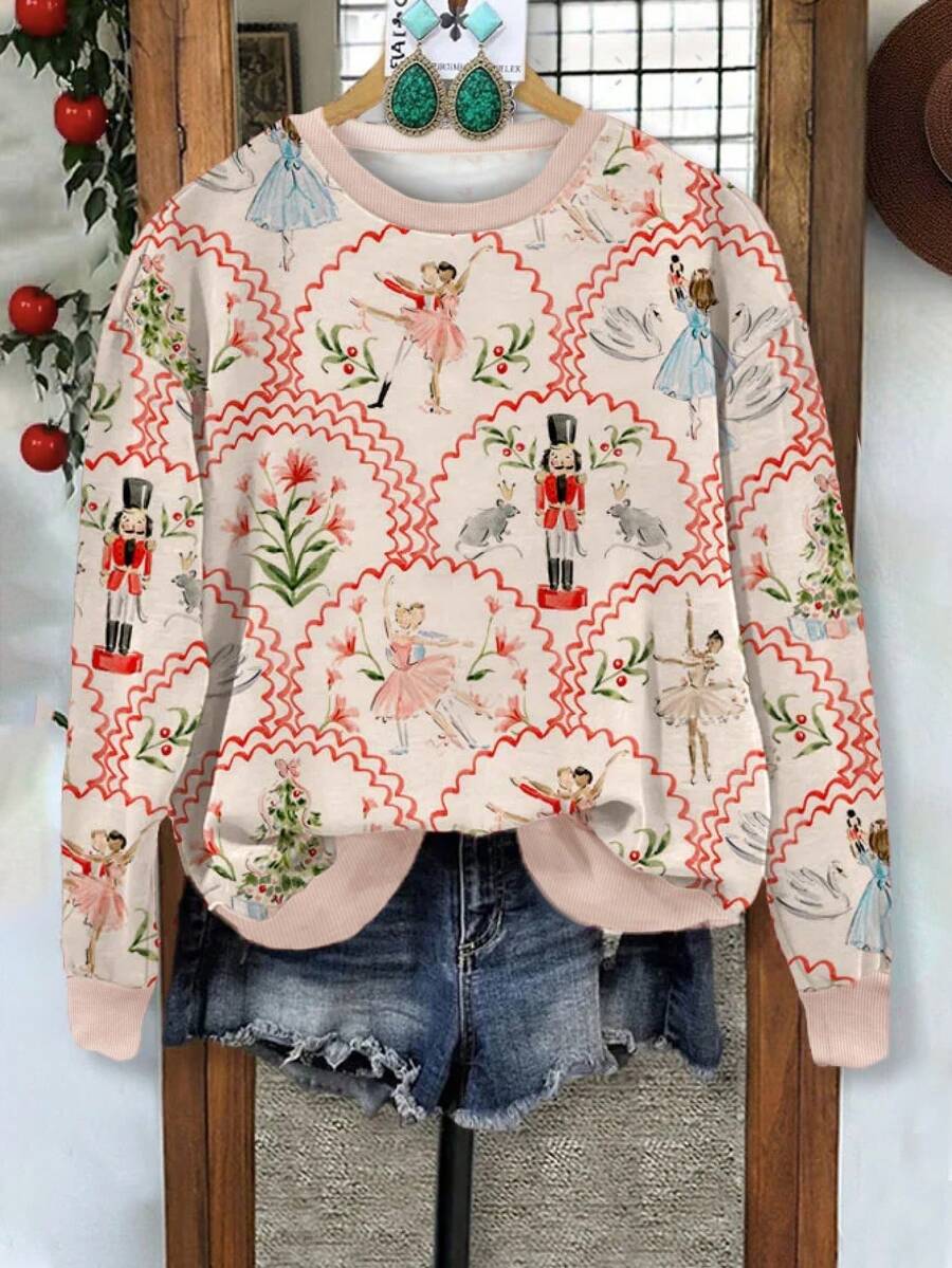 Áo nỉ dài tay họa tiết vũ công kẹp hạt dẻ thời trang mùa thu đông dành cho nữ đi nghỉ lễ Giáng sinh - Nhiều màu - Xem 1