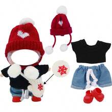 17cm Plush Snowman Doll Ornament With Knitted Outfit, Includes Hat, Crossbody Bag, And Shoes For Versatile Styling (Doll Not Included) - Multicolor - View 12