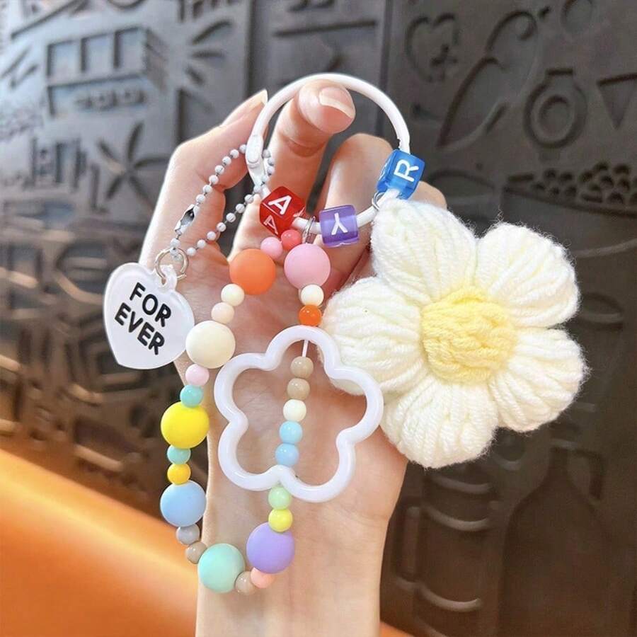 Pretty Creative Handwoven Flower Keychain, Cute Bag Pendant, Car Keychain,Random Letter - 白色 - 查看 1