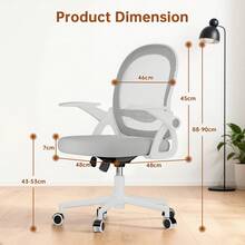GartistGo Ergonomic Office Chair With Medium Mesh Backrest, Fold-Up Armrests, Lumbar Support And Height-Adjustable Swivel Base. - Xám - Xem 3