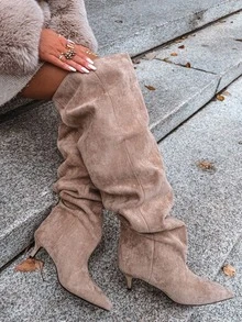 Elegant Slip-On Women's Boots On A Low Stiletto Heel With A Wide Shaft Ysolienne Synthetic Leather Black Brown Beige - Beige - View 4