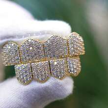 2pcs Copper Zirconia Inlaid Tooth Grillz, Luxury & Personalized Gift, Cool For Men And Women - Multicolor - View 3