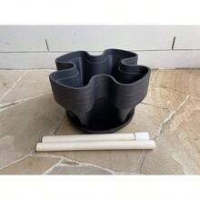 - Medium 5 Tier Stacking Planter Vertical Garden 33cm Width Planters Black - Black - View 2