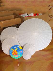 1pc Elegant White Paper Parasol, Traditional Chinese Round Paper Umbrella, DIY Painting Blank Umbrella, Paper Parasol, For Wedding, Party, Festival Activities, Party Supplies - White - View 11