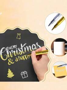 2mm Metallic Paint Pens Gold & Silver Permanent Acrylic Marker Set, Suitable For Black Cardstock DIY Painting, Graffiti, Crafts, Scrapbooking, Sign Making, Student Back To School Stationery, Water-Based Acrylic Ink Pens - Multicolor - View 7