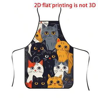 1pc Cute Cat Print Apron, Durable Polyester Material, Suitable For Cooking, Barbecue, Gardening, Painting, Manicure, Unisex, Indoor And Outdoor Use