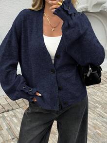 Áo khoác cardigan nữ Just Masa mùa xuân giản dị, thanh lịch, cổ chữ V, tay dài, màu trơn, kiểu dáng tối giản, co giãn, dáng rộng, thích hợp cho đi làm, du lịch, nghỉ mát, hẹn hò và mặc hàng ngày. - Màu xanh hải quân - Xem 11