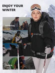 CAMEL CROWN 三合一女士滑雪服，防水防风抓绒内衬，滑雪单板滑雪外套，冬季外套 - 藏黑 - 查看 6