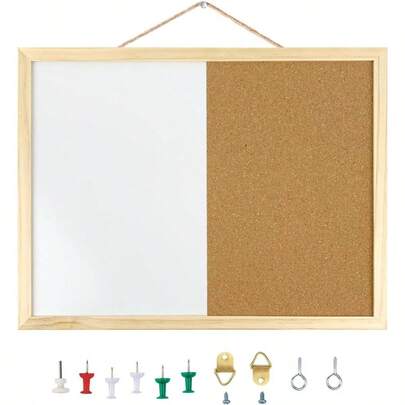16.5x12.6 Inches Dry Erase Cork Bulletin Combination Board, Notice Memo Wall Mounted Home, School And OfficePins, Eye Bolts, Gaskets, Screws