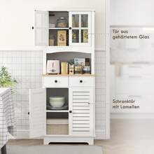 Kitchen Cabinet With Glass Doors, 2 Drawers, Sideboard, Dining Room Cabinet, Wood, 68 X 39.5 X 170 Cm, White - White - View 2