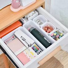 8Pcs Drawer Storage Organiser Trays, Multi‑Size Plastic Divided Storage Boxes, Desk Drawer Divider For Makeup Cosmetics Stationery Sundries, Home Cabinet Storage Container - Multicolor - View 4