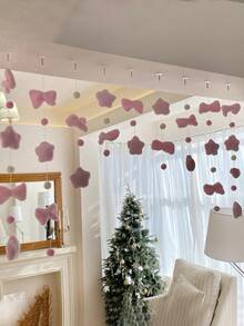 31pcs/Set - Romantic Pink Curtain With Heart And Star Pattern. High-Quality Wall Decor, No Drilling Required, Suitable For Girls' Theme Home Decor. Can Be Used As Window Curtain, Home Decor, Cute Pink Heart Curtain, Room Divider, Valentine's Day Heart Decor, Valentine's Gift, Party Supplies. - Multicolor - View 6