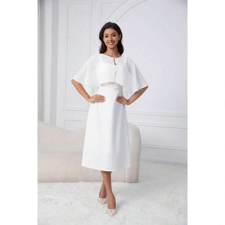 Chiffon Shawl Wraps Shrug For Evening Dress Wedding Cape Cover Up - 白色 - 查看 1