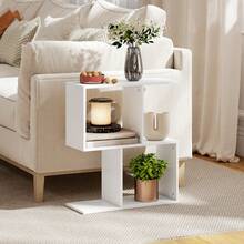 HOMCOM S-Shaped Side Table, 3-Tier Narrow End Table With Storage Shelves, Modern Nightstand For Living Room, Bedroom, 50W X 19.5D X 58H Cm - 白色 - 查看 1