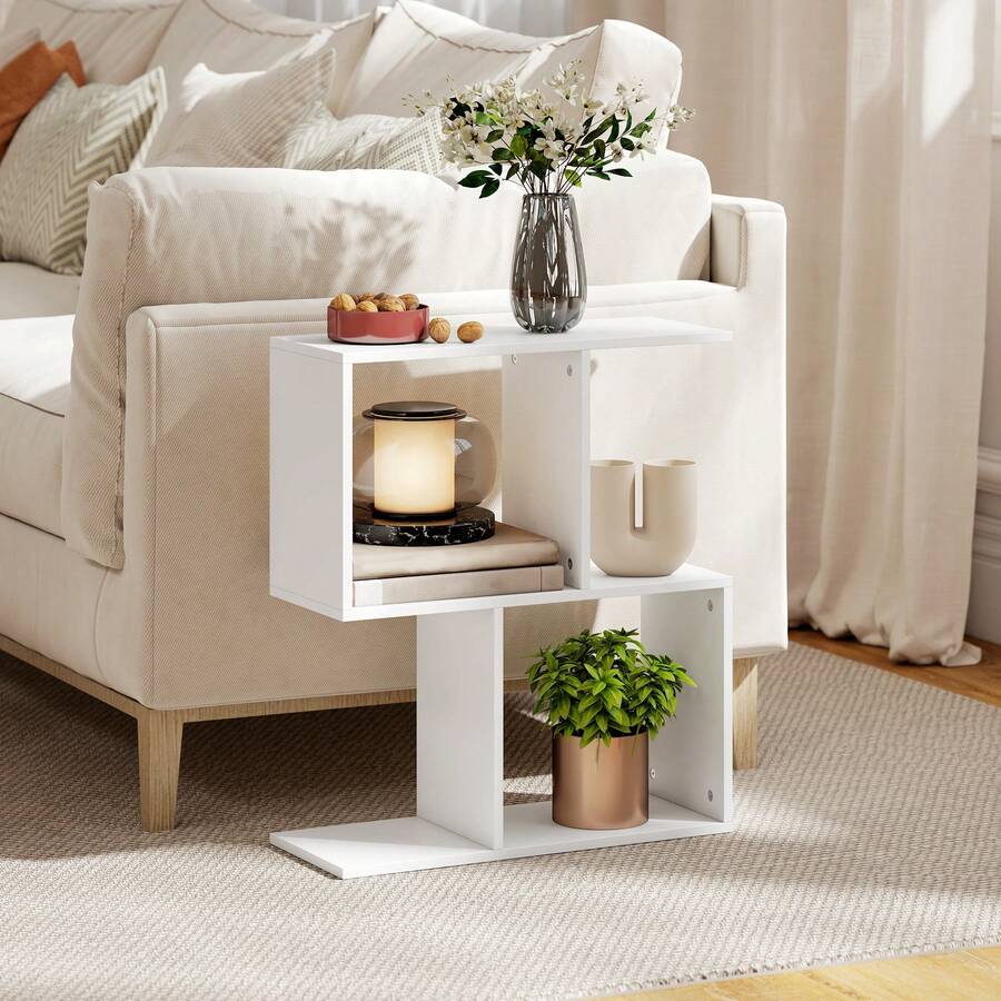 HOMCOM S-Shaped Side Table, 3-Tier Narrow End Table With Storage Shelves, Modern Nightstand For Living Room, Bedroom, 50W X 19.5D X 58H Cm - 白色 - 查看 1