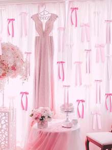 24/12件粉色蝴蝶结墙饰，DIY蝴蝶结背景，丝带花环，适用于情人节、生日派对、单身派对、婚礼派对装饰、房间和卧室装饰、情人节礼物、情人节派对、情人节派对背景 - 彩色 - 查看 4