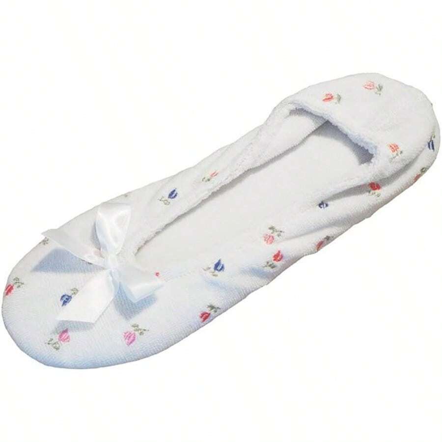 WSXC Isotoner Women's Embroidered Terry Ballerina Slippers - 白色軟領結 - 查看 1