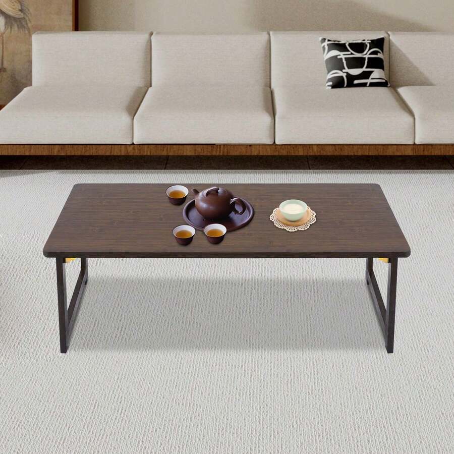 Folding Floor Table, Foldable Coffee Table, Sitting Dining Table 31.5*15.75*11.81in - Walnut Color - View 1