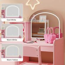 Kids Vanity, Lofka Princess Makeup Vanity Desk , Open Shelves, Storage Cabinet & Drawer,  Mirror Toddler Vanity Table & Chair Set For Little Girls (Pink) - Hồng - Xem 5