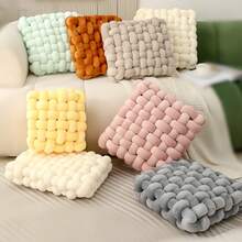 1pc Knotted Pillow Soft Cushion Home Accessory Square Office Knotted Pillow Plush Pillow For Living Room Bedroom Sofa Couch Living Room Home Accessory - Trắng + Xanh Klein - Xem 5