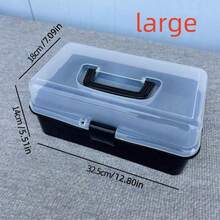 便携式三层翻盖收纳盒，有大号和小号两种尺寸可选（大号：12.8*7.09*5.51英寸/小号：10.43*6.10*5.12英寸），全新PP材质，无异味，隔层设计，收纳有序，多用途收纳盒，适用于艺术、工艺品、缝纫用品、工具、药品、旅行、家居、办公室、工作室等各种场合。 - 彩色 - 查看 17