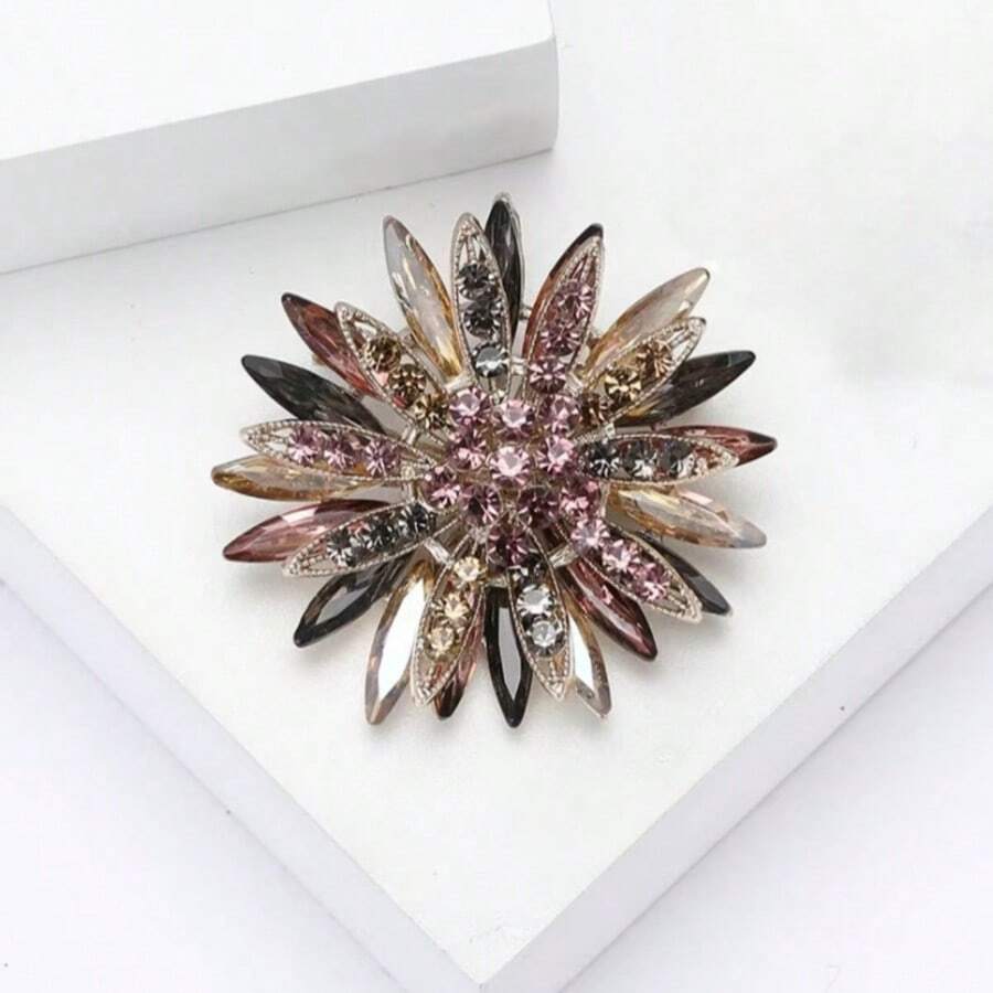 1 pieza Broche de cristal con forma de girasol de moda, accesorio para vestido/traje de mujer, regalo para fiesta/evento - Girasol - Ver 1
