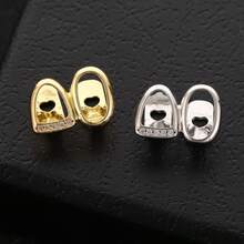 1 pieza Grillz con microincrustaciones de circonita, estilo hip hop chapado en oro de doble diente - Multicolor - Ver 1