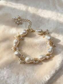 1pc Fashionable & Elegant Layered Asymmetrical Pearl Bracelet, Luxury Unique Design Gift
