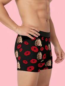 Personalisierte Herren-Boxershorts mit Foto und auffälligen roten Lippen auf tiefem Marineblau, eleganter maskuliner Stil, hochwertige individuelle Unterwäsche für den Freund, personalisiertes Geschenk - Verschiedenfarbig - Übersicht 6