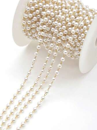 1 Pack 1M 6 Sizes White Pearl Tassel Chain, ABS Faux Pearl Chain Tassel DIY Jewelry Accessories