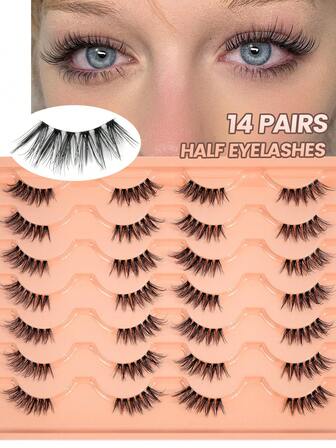 MAGEFY 14 Pairs Of Transparent Stem Half Lashes Eyelashes, Elongated D-Curved Half Eyelashes,Natural False Eyelashes Fluffy Soft Dramatic 3D Mink Eye Black Thin And Long Eyelashes,Travel Essentials, Holiday Gift Guide,Beach Vacation, Camping Trip,Gift For Women