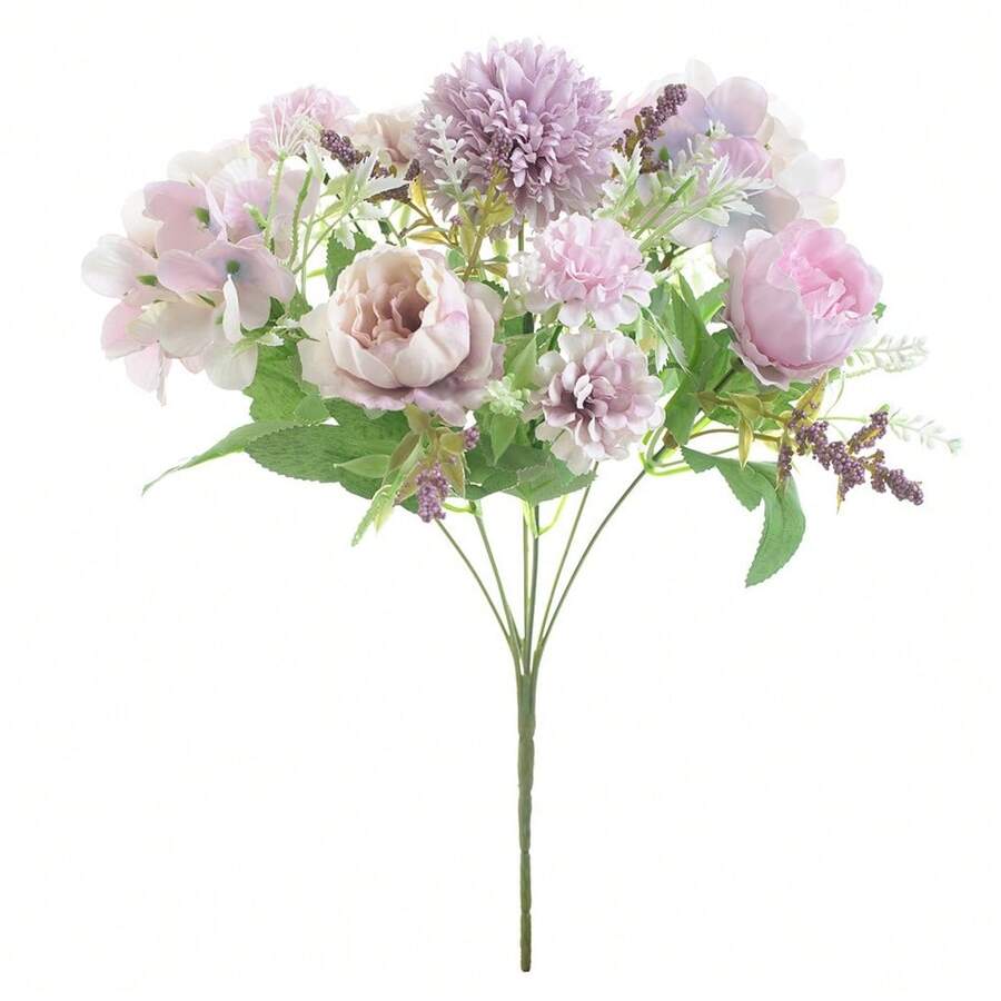 Artificial Flowers Artificial Peonies Flowers Faux Peony Fake Peony Hydrangea Bouquet For Wedding Table Centerpiece Floral Vase Decor - 紫色 - 查看 1