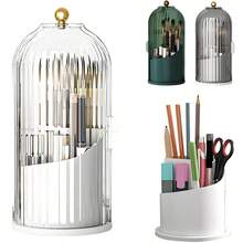 Makeup Brush Holder With 360 Degree Rotating Transparent Dust-Proof Cover, Suitable For Dressing Area Bathroom Countertops, Dressing Table Storage Boxes, 3 Slots Of Different Heights, Very Suitable For Bathrooms, Makeup And Travel. - trắng - Xem 1