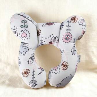 1pc Hippo Soft U-Shaped Car Seat Neck Support Pillow Cushion, Suitable For 0-12 Months, Suitable As Gift, Random Print Pattern Location, New Or Old Logo Sent Randomly