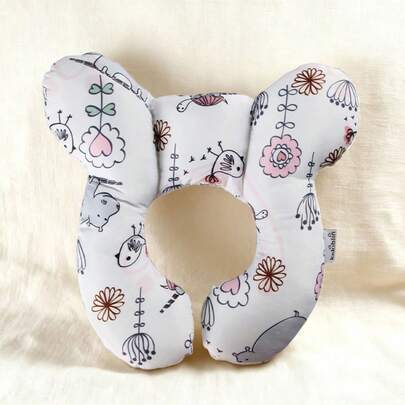 1个河马图案U型汽车座椅颈部支撑枕，适合0-12个月宝宝，可作礼物，图案位置随机，新旧Logo随机发送