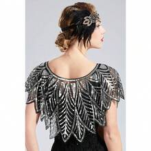 Shawl Wraps Sequin Beaded Evening Cape Bridal Shawl - Black Silver - View 4