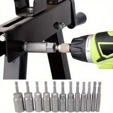 12-Piece Deep Sleeve Set 6-19mm Hexagonal Nut Setter Drill Bit Set, 1/4 Inch Hexagonal Handle, Long Hand-Punch Nut Runner Bolt Extractor Sleeve Power Supply, Quick Replacement, Metal Material, No Electricity Required, Suitable For Home Improvement And DIY Projects