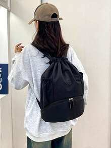 1 件大容量休闲运动健身包男女款，纯色干湿分离瑜伽健身包带鞋隔层，可游泳、篮球、户外徒步背包 - 彩色 - 查看 3