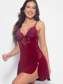 Sexy Lace Camisole With Side Slit And Sensual Comfortable V-Neck - Negro - Ver 4
