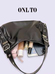 1pc Retro-Chic, High-End Luxury Style, Large Capacity, Studded Embellishments, Fashionable Women's Handbag, Ladies' Tote Bag, Motorcycle Bag, Suitable For Daily Commuting.