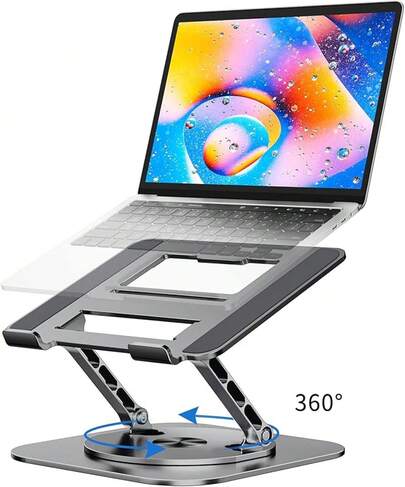 Laptop Stand With 360° Rotating Base, Foldable Adjustable Computer Holder, Ergonomic Design Compatible With Pro,  XPS, HP,  More 10-17" (A-Silver)