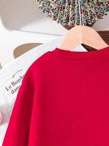 少女樱桃刺绣贴片保暖圆领卫衣和樱桃刺绣牛仔裤 - 紅色 - 查看 6