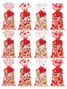 300/240/120/60pcs/Set Valentine's Day Heart Shaped Printed Glassine Paper Gift Bags, Red Heart Glassine Paper Candy Packaging Bags, OPP Plastic Candy Ties, Home Baking Sweets Packaging Bags, Wedding Party Supplies, Valentine's Day Supplies, Food Packaging Bags, Suitable For Valentine's Day, Anniversary, Wedding, Home Baking, DIY Packaging, Baking Packaging Supplies - Multicolor - View 6