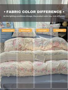 1 Set Of 4pcs Camellia Floral Bedding Set, Popular Floral Pattern, Warm Girly Style, Polyester Soft Skin-Friendly Suitable For Women's Bedroom/Dormitory Decor, (1 Duvet Cover + 1 Bed Sheet + 2 Pillowcases), Pillow Cases With Random Pattern Cutting, No Filler Included